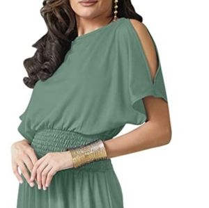 KOH KOH Womens Split Sleeves Smocked Elegant Cocktail Long Maxi Dress